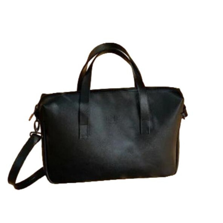 Geanta laptop DAN-A, model Herald, piele naturala Saffiano, neagra, 15 inch, cu curea reglabila