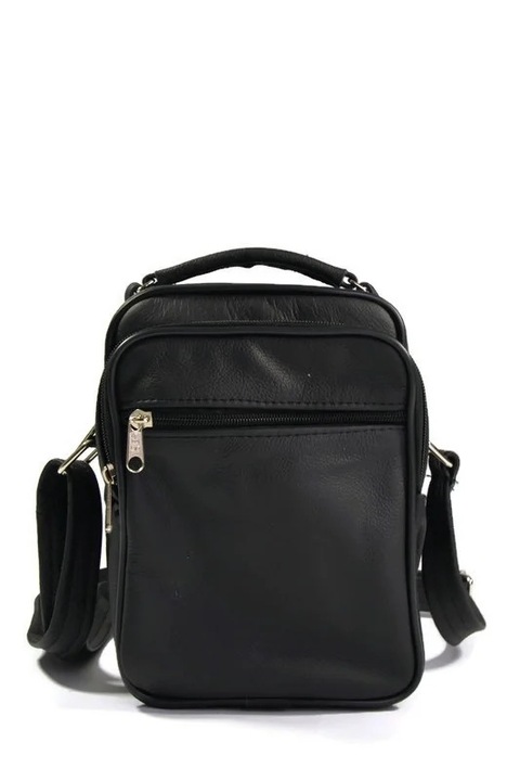 DAN-A férfi táska valódi bőrből, 2 rekesszel, 3 cipzáras zsebbel, fekete színben