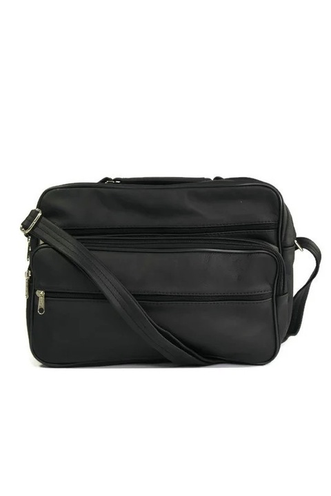 DAN-A férfi táska valódi bőrből, 1 rekesszel, 2 cipzáras zsebbel, fekete színben, állítható bőrpánttal.