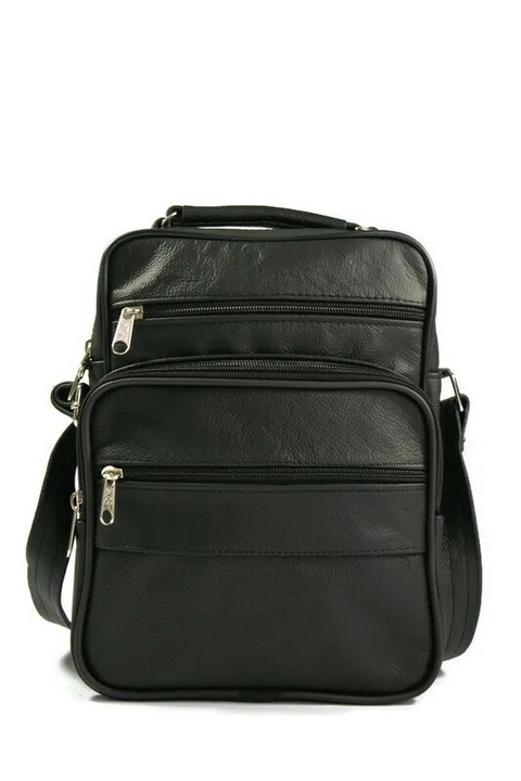 Férfi táska, DAN-A, valódi bőr, 2 rekeszes, 3 zsebes, fekete