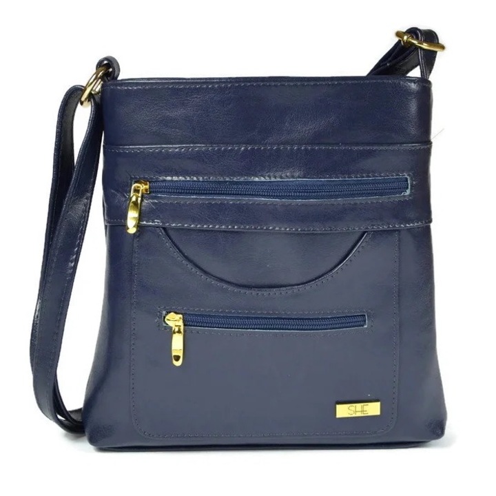 Geanta din piele, DAN-A, granat, cu detalii aurii, 1 compartiment, curea reglabila