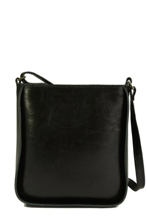 Geanta dama DAN-A, piele naturala, neagra, cu 1 compartiment, captuseala in carouri