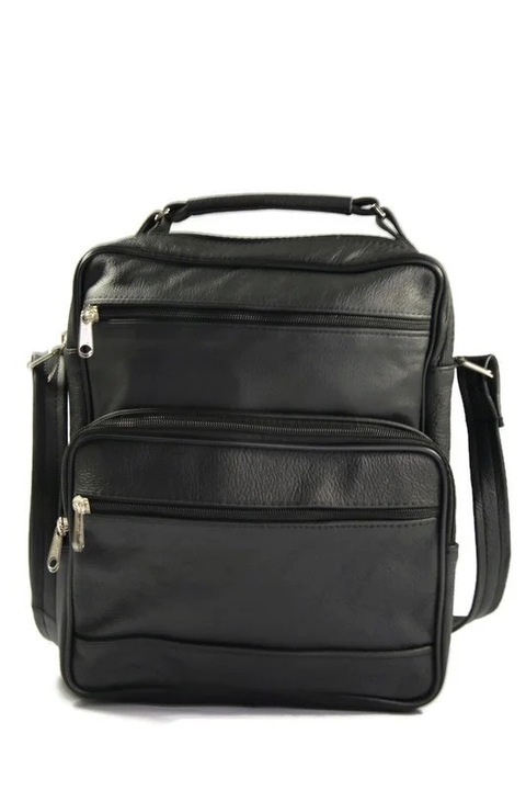 Férfi táska, DAN-A, valódi bőrből, 1 rekesszel, 3 cipzáras zsebbel, fekete színű, férfiaknak