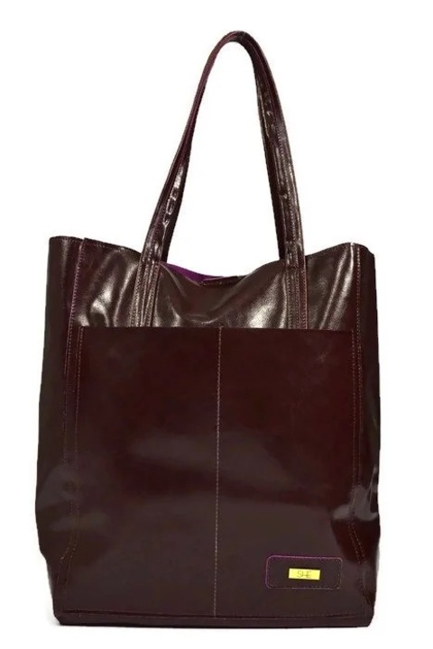 Чанта за пазаруване от естествена кожа, DAN-A, кафява, с велурена вътрешност, 1 отделение, магнитно закопчаване