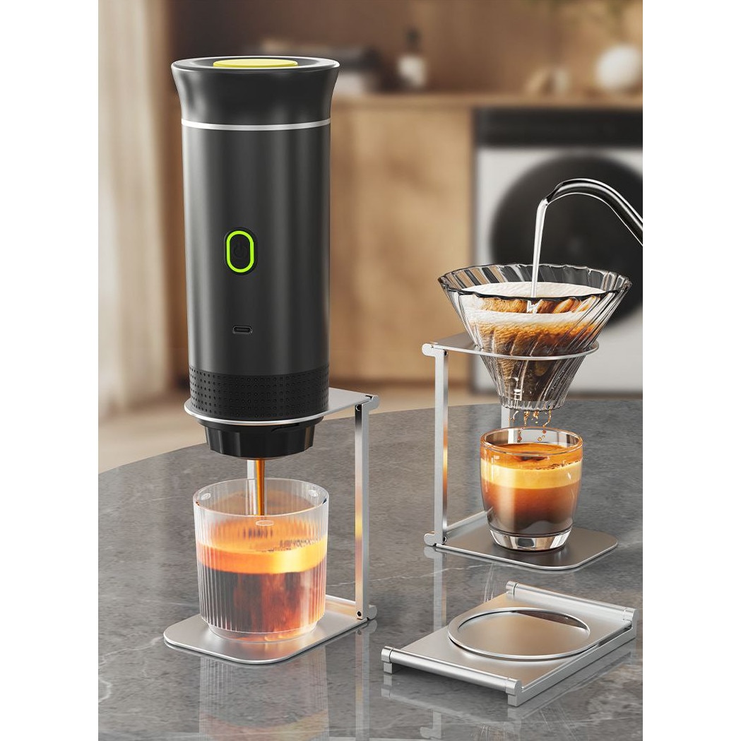 Espressor portabil wireless Planet Tech 3 in 1, 20 bar, compatibil cu capsule Nespresso, Dolce Gusto, cafea macinata, alb