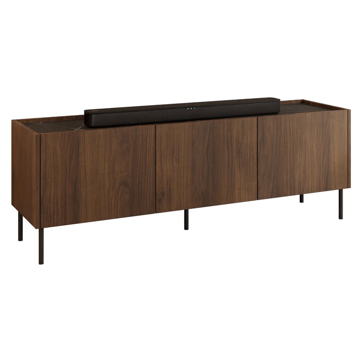 Comoda TV Antovei 144, MIRJAN24, nuc warmia + marmura neagra, 37x144x50 cm