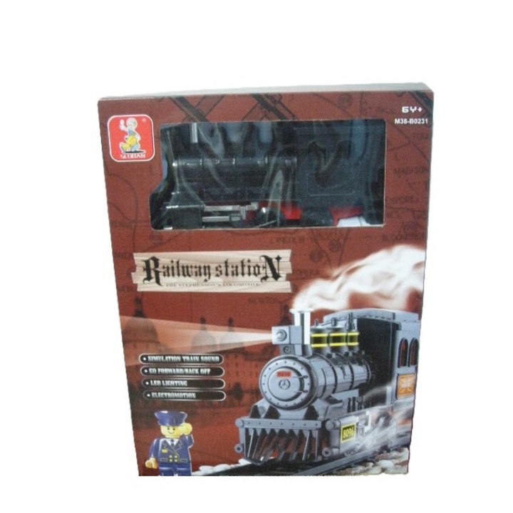 Set trenulete electrice ICOM, locomotiva cu sunete si lampa, 12 elemente curbe si 4 drepte, 128,6x87cm