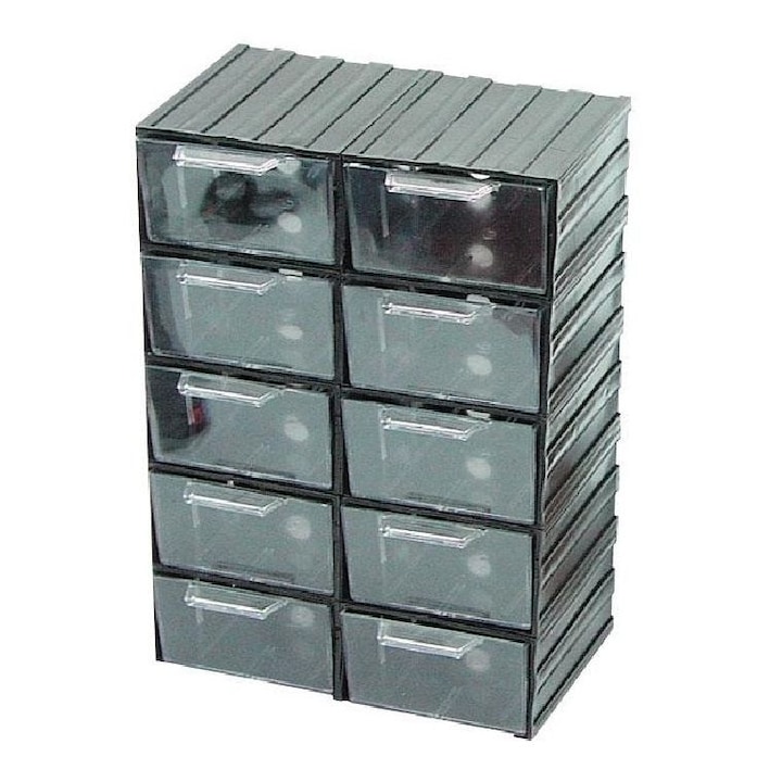 Пластмасов шкаф с 10 прозрачни чекмеджета Polonia, 213 X 304 X 125мм., Черен