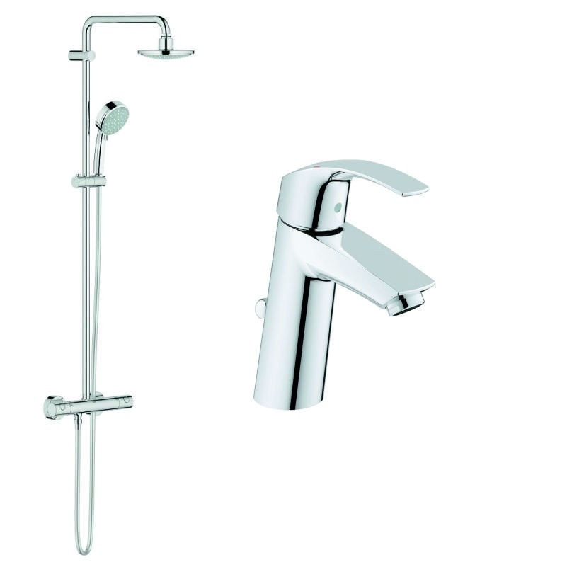 Pachet sistem dus Grohe New Tempesta + baterie lavoar inaltime medie Eurosmart