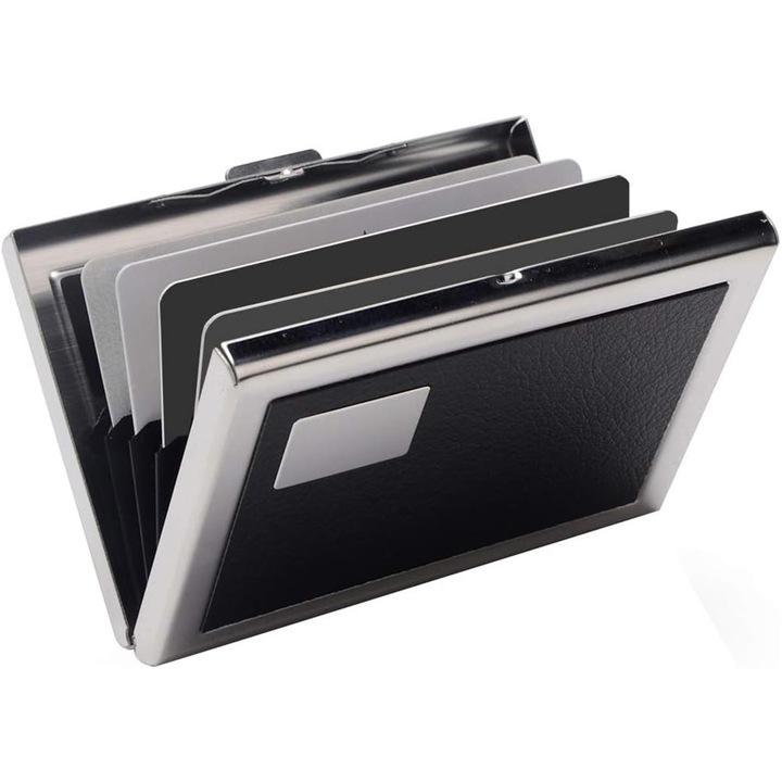 Suport pentru carduri de credit, TREXORA, design cu 6 sloturi pentru carduri, negru