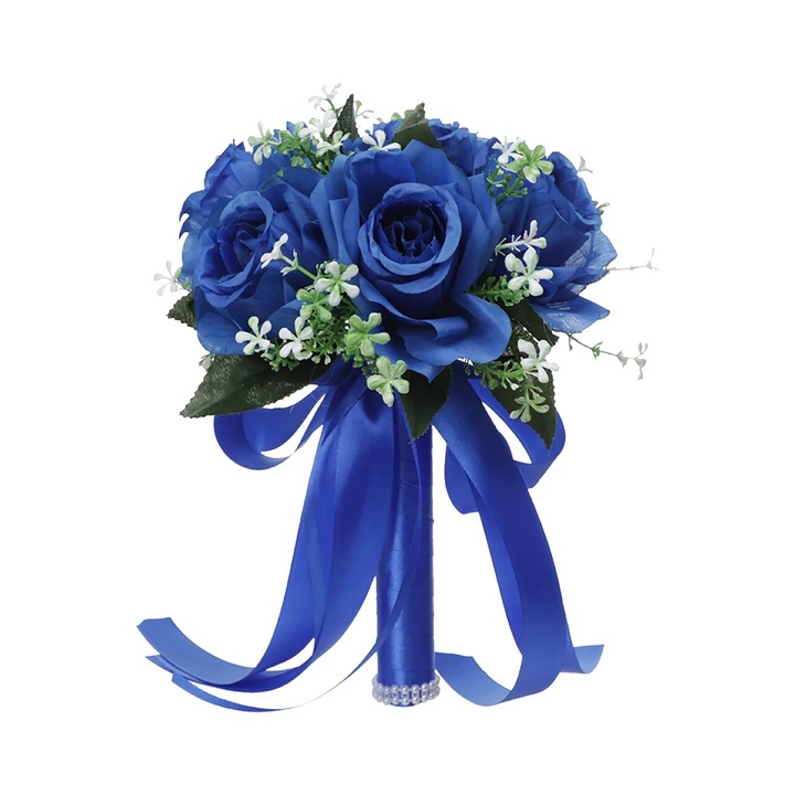 Buchet de mireasa din trandafiri din matase, flori artificiale, multicolor, cadou etern de Valentine's Day