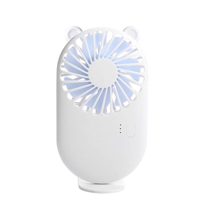 Ventilator portabil, 3 viteze, USB reincarcabil, 13.8x7.8x2.7cm, alb/albastru