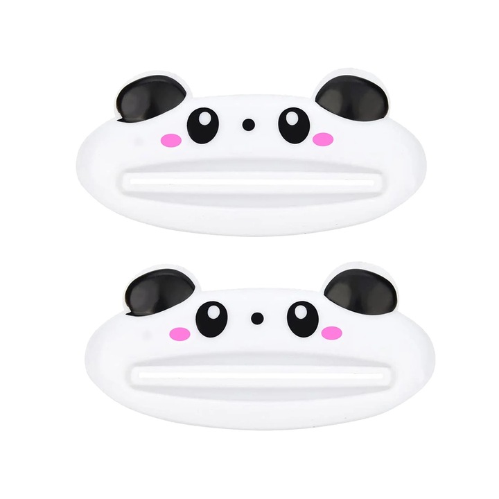 Set 2 storcatoare pentru tub de pasta de dinti, design panda, alb/negru