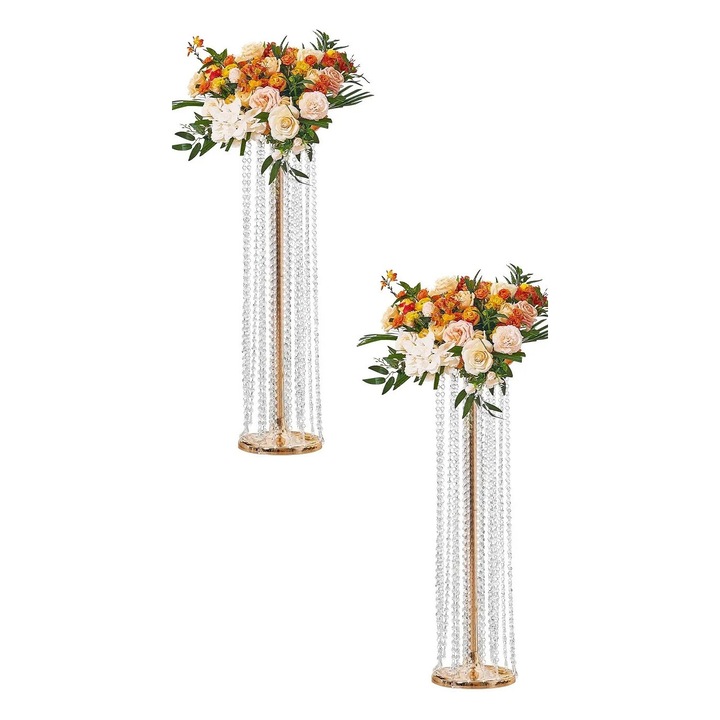 Esküvői virágtartó állvány, 2 DB 90 cm, fém, arany, geometrikus kialakítás