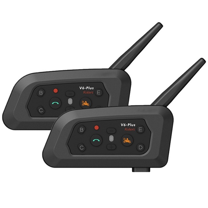 Rqiurpn V6 Plus Bluetooth комуникационна система за мотоциклет, 2 души, намаляване на шума, водоустойчива, 850mAh, комплект
