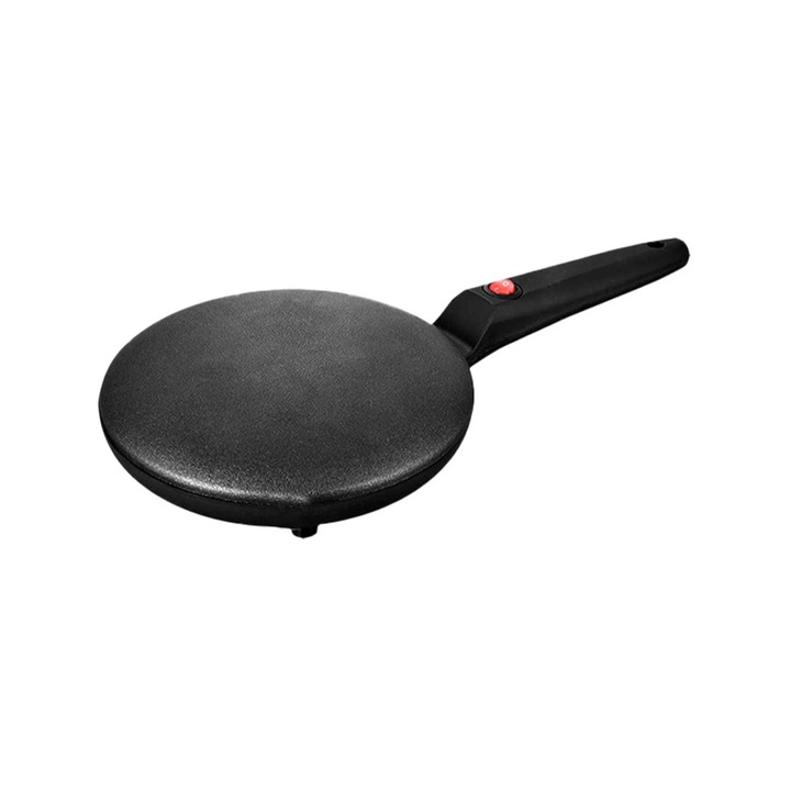 Tigaie de facut clatite 8", non-stick, control automat al termostatului, maner lung, portabil, negru
