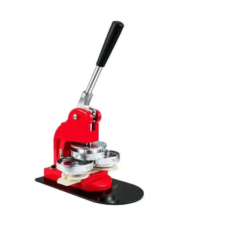 Egyedi jelvénykészítő gép, 58 mm, vas és ABS konstrukció, komplett készlet, 29x15,5x48,5 cm