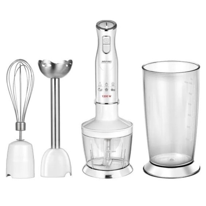 Ръчен миксер MPM MBL-36 - 1200 W, бъркалка, 600 ml контейнер, с чопър, 12 скорости, турбо