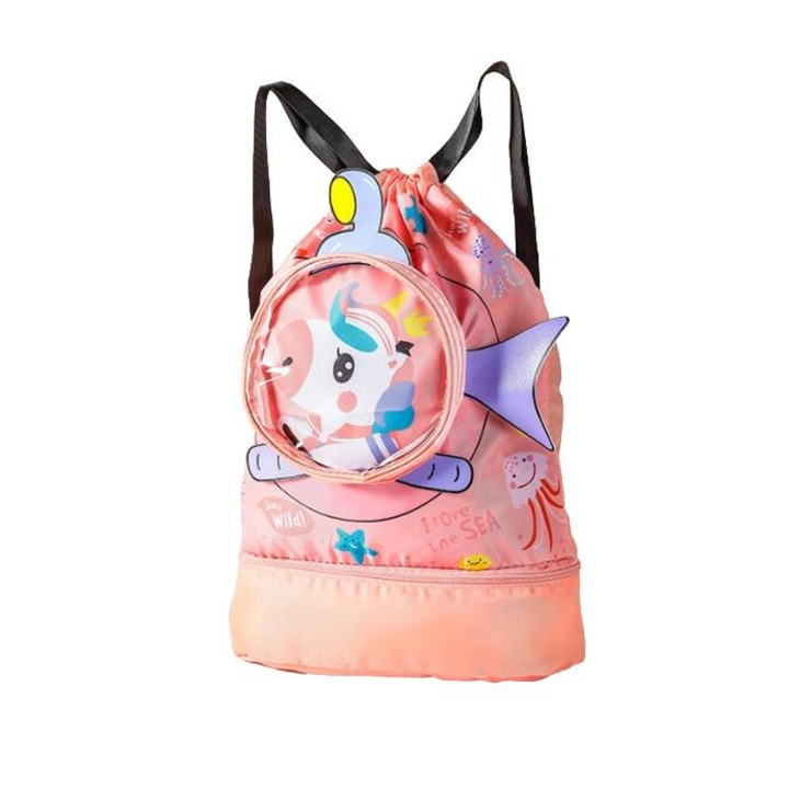 Gyerek úszóhátizsák, narancssárga, nagy kapacitású, vízálló, száraz-nedves védelemmel, 4+ éves kortól