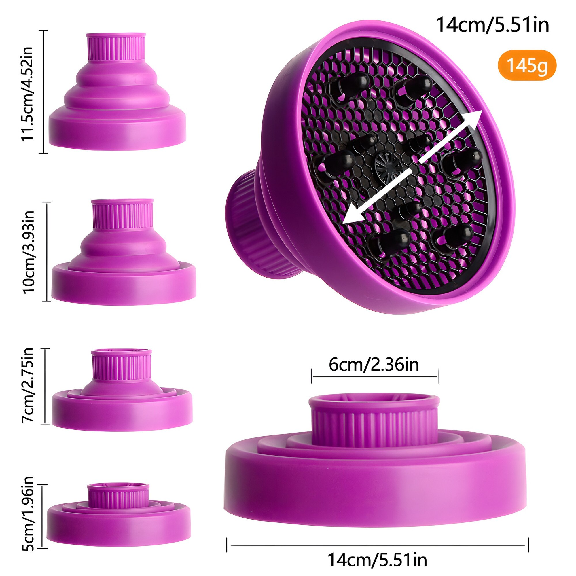 Foldable Diffusers Telescopic foldable diffuser for hair dryers, silicone, purple, 4-5 cm ...