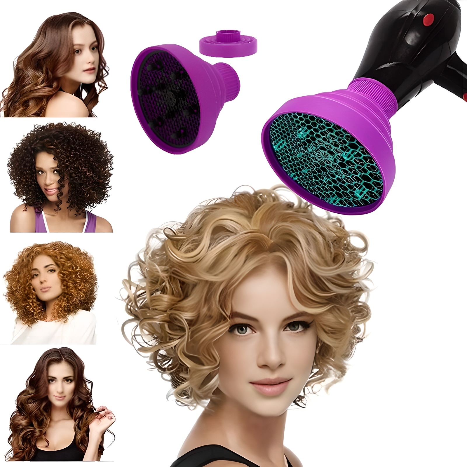 Foldable Diffusers Telescopic foldable diffuser for hair dryers, silicone, purple, 4-5 cm ...