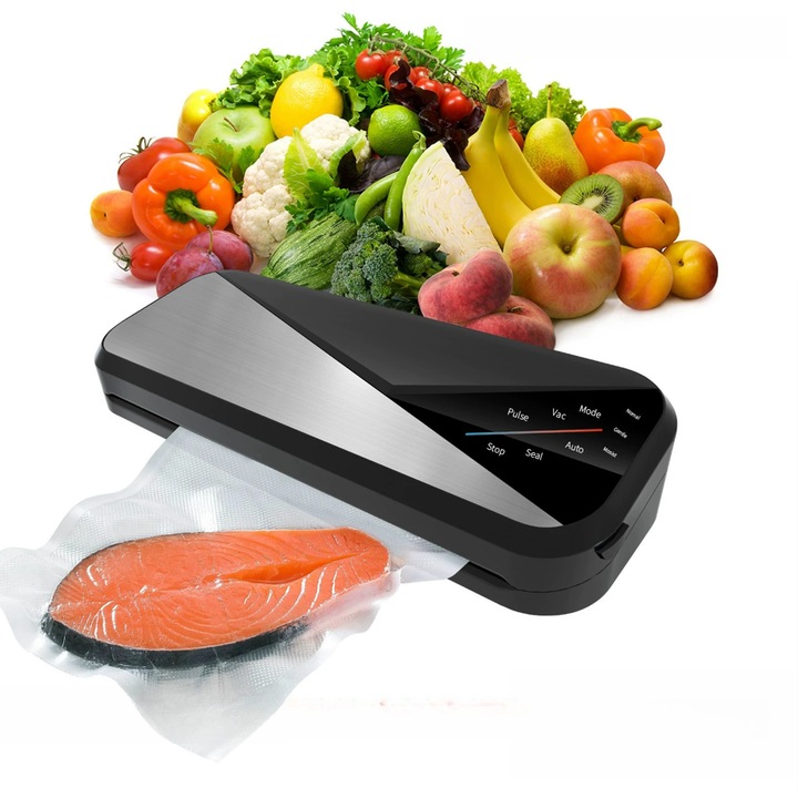 Gquemicl vákuumozógép, 80Kpa, nedves/száraz/olajos/poros vákuum funkció, érintőképernyős vezérlőpanel, 30 cm-es zárópánt, tömlő és 10 zacskó mellékelve (17x25 cm), fekete