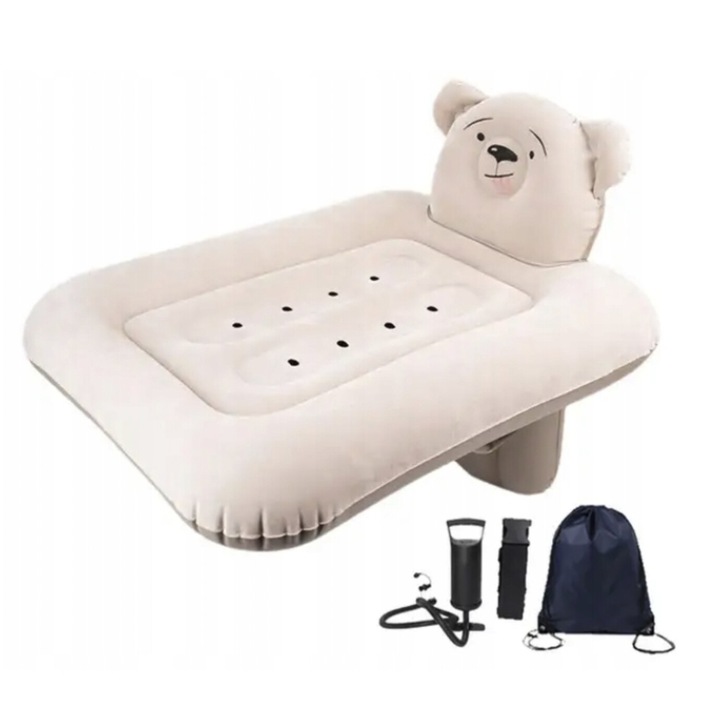 Leagan pentru copii gonflabil, 80x60x82cm, bej, set complet cu pompa si curele de siguranta