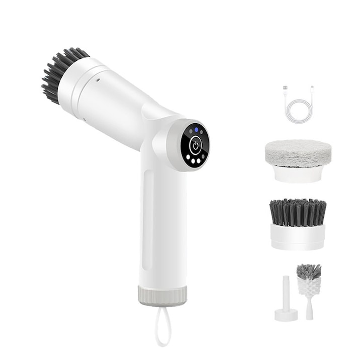 Perie electrica multifunctionala, 3 capete, 3 viteze ajustabile, rotire 360°, 2500mAh, alb