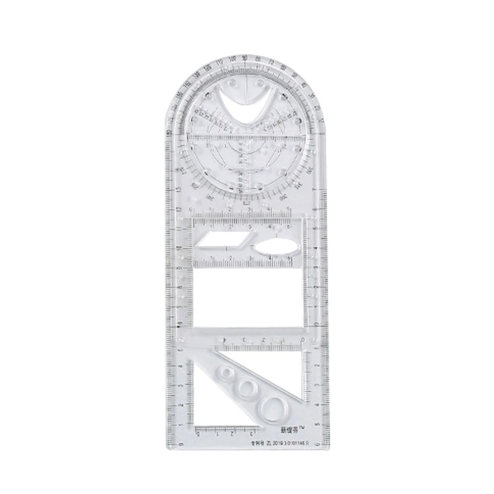 Ruler multifunctional geometric, 20.3x8.4cm, multicolor, instrumente de geometrie