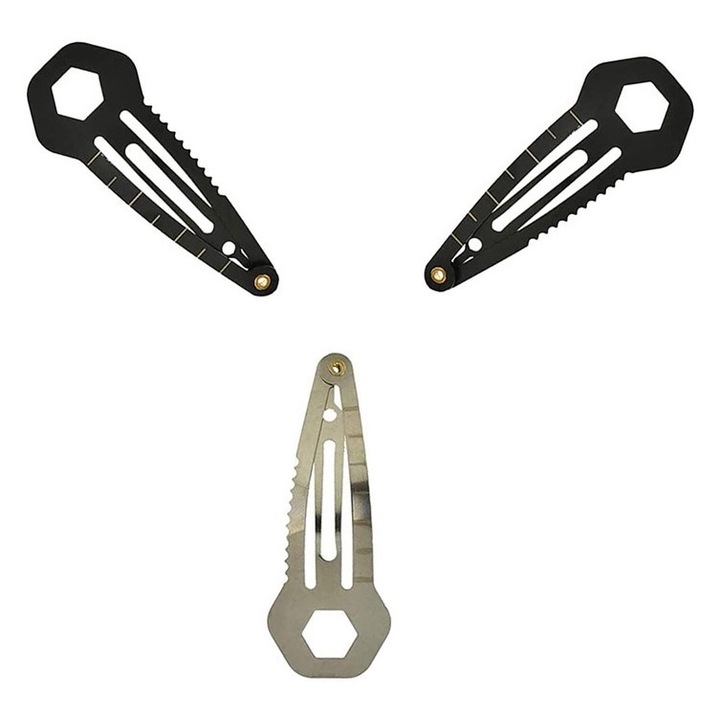 Set 3 Clame de Par Multifunctionale, 56x23x1mm, Negru/Argintiu