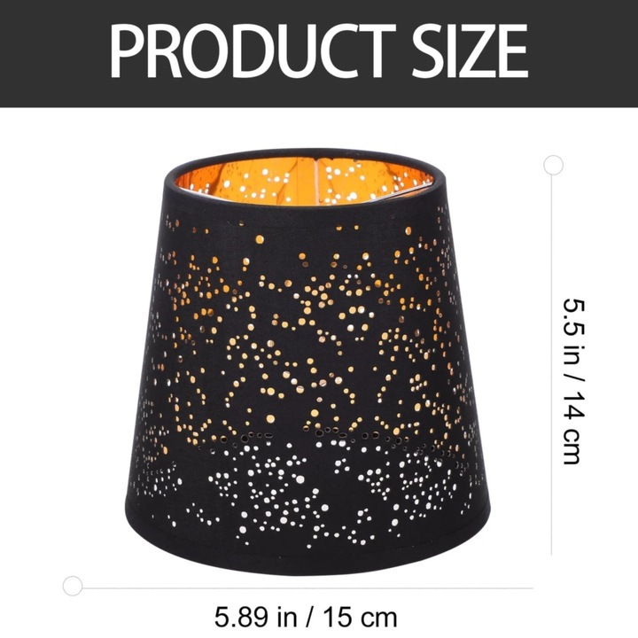 Abajur lampa, textil, cu design perforat, negru/auriu