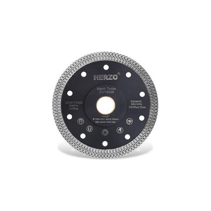 Disc Diamantat Turbo Subtire, HERZO, Placi Ceramice, Taiere Umeda si uscata,125mm