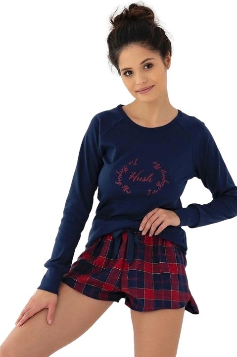 Pijama dama Sensis Clarissa albastru-rosu inchis XL