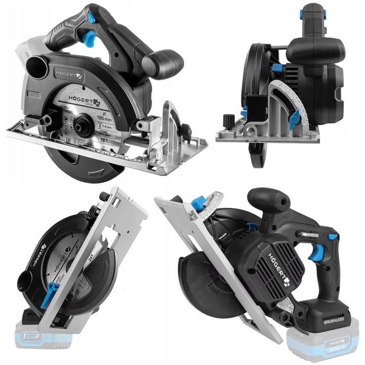 Fierastrau circular fara fir 18V, Hoegert, 5000 RPM, taiere adancime 55mm, LED, 165mm