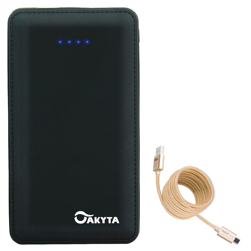 Power bank Akyta 10000 mah, APB-S75, input 1.0A, output 2.1A cu doua cabluri, microUSB si Apple