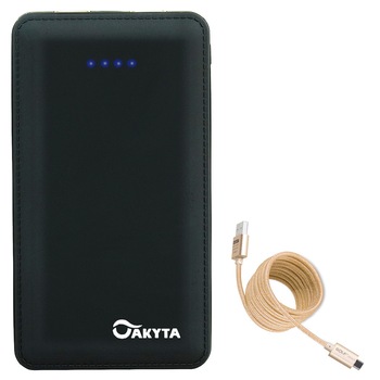 Power bank Akyta 10000 mah, APB-S75, input 1.0A, output 2.1A cu doua cabluri, microUSB si Apple Power bank Akyta 10000 mah, APB-S75, input 1.0A, output 2.1A cu doua cabluri, microUSB si Apple
