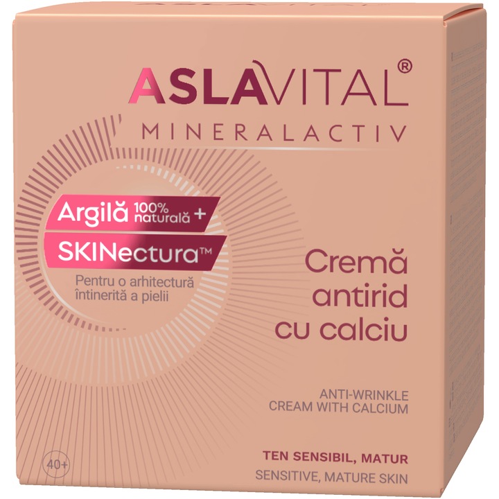 Crema antirid cu calciu pentru ten sensibil si matur Aslavital Mineralactiv, 50 ml