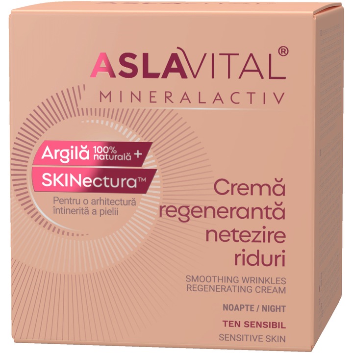 Crema regeneranta de noapte pentru netezirea ridurilor, pentru ten sensibil, Aslavital Mineralactiv, 50 ml