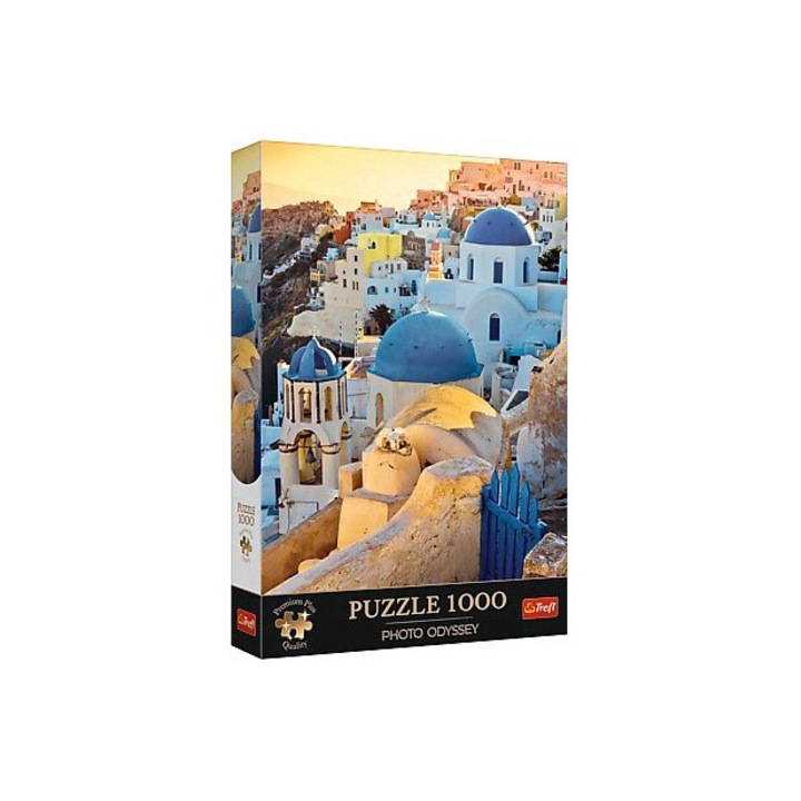 Пъзел от 1000 части Trefl Premium Plus Photo Odyssey Oia Santorini 10853 680x480mm, комплект с постер А4