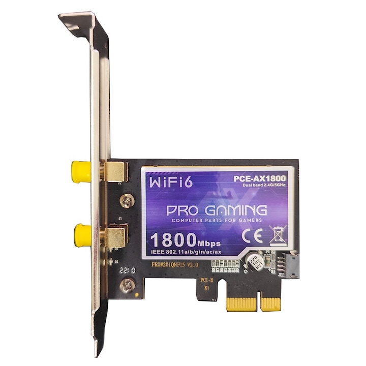 Placa de retea Wireless AX1800, Pro Gaming, Bluetooth 5.2, Wi-Fi 6, PCIe, 1800 Mbps, 2 antene Wi-Fi, compatibil Windows 11/10