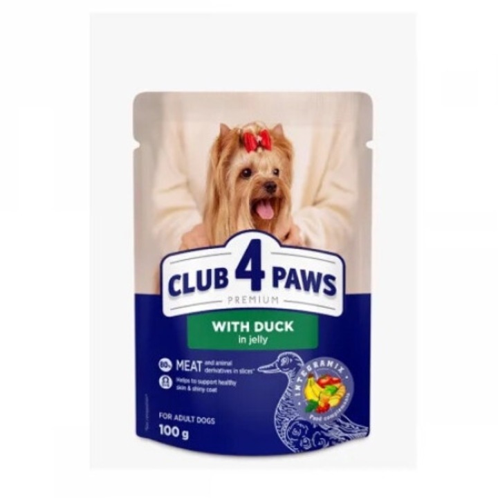Hrana umeda completa Club 4 Paws pentru caini de talie mica - Rata in jeleu, set 24*100g