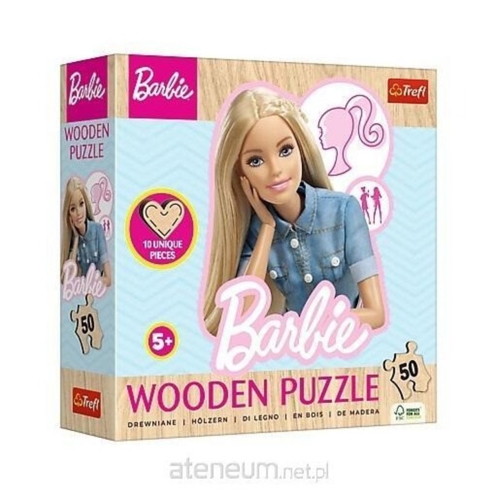 Пъзел 50 части Barbie, Trefl PAP, дървен, неправилни форми, 10 фигурки, многоцветен