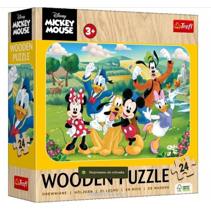 24 részes Fa puzzle Miki és barátai, Trefl PAP, nagy méretű, 3 éves kor feletti gyerekeknek, többszínű