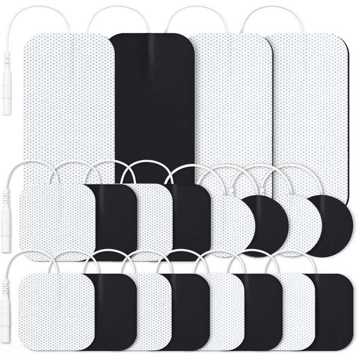 Set 20 Paduri Electrozi Gel, PsAyl®, pentru Aparat De Masaj Cu Electrostimulare / Fizioterapie, compatibile cu toate aparate de electrostimulare si fizioterapie TENS, EMS de pe piata, interfata 2.0, reutilizabile, non-iritanti, Alb