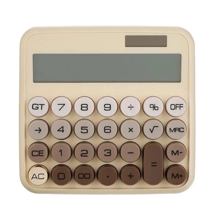 Елегантен калкулатор с клавиши тип пишеща машина, 12 цифри, 15x3,5x14,5 см, кафяв/бежов