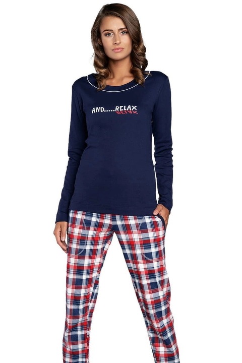 Pijama dama Italian Fashion Olandia lung albastru inchis/print XL