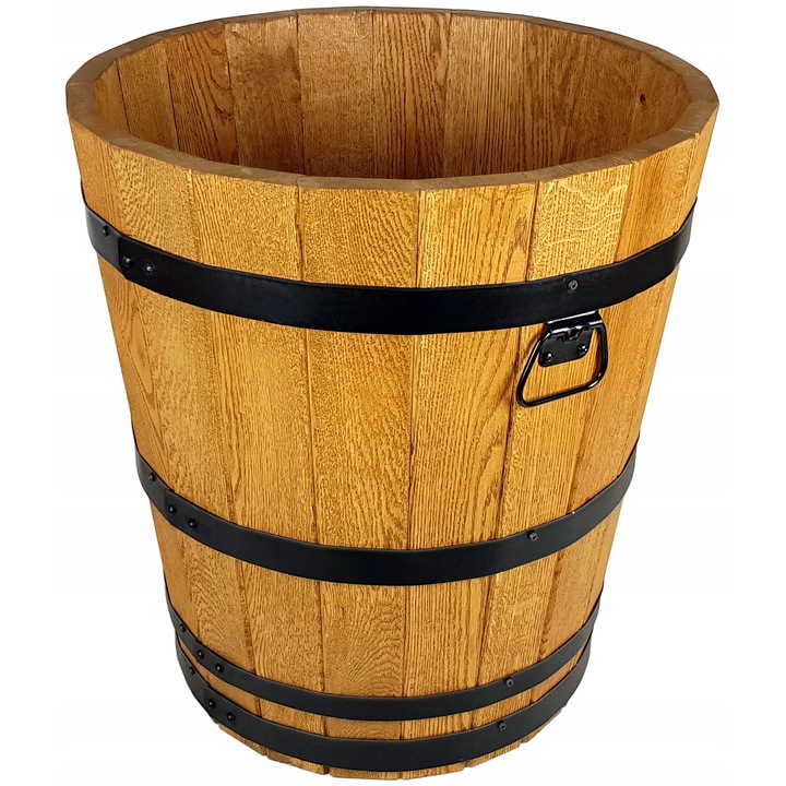 Ghiveci din lemn de stejar D55xH60, capacitate 99l, cu drenaj, culoare stejar