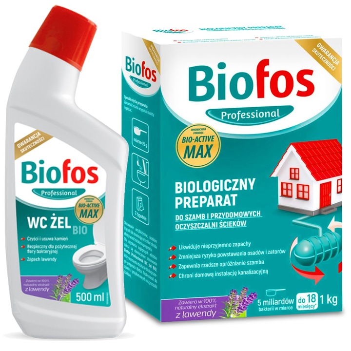 Подготовка за септична яма, Biofos Professional, 1 кг/гел 500 мл, 100% натурален, аромат на лавандула
