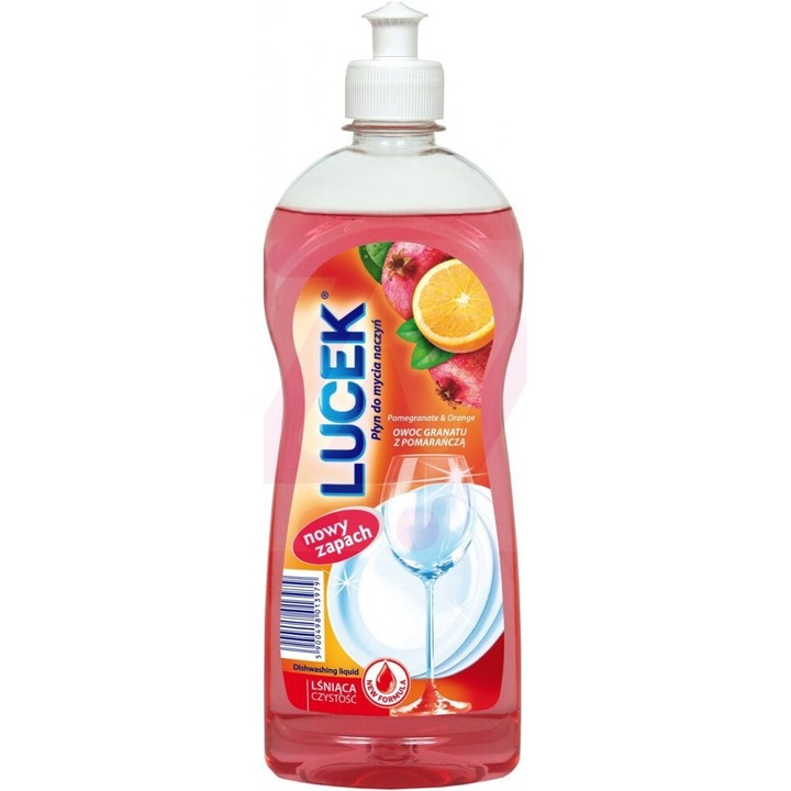 Detergent vase Lucek, 500ml, parfum rodie/portocala, eficient impotriva grasimii