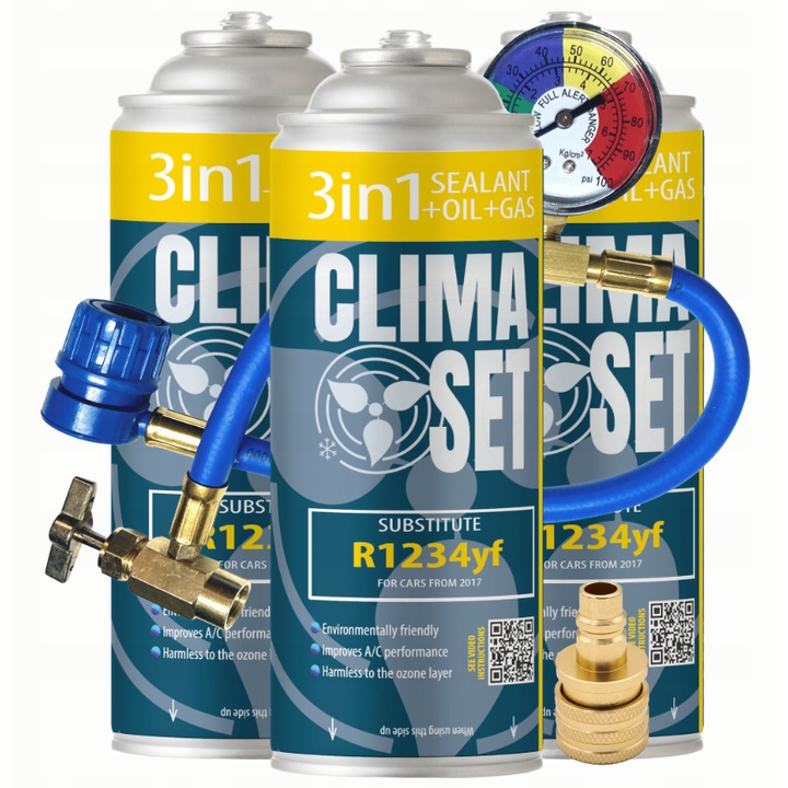 ClimaSet 3 részes klímakarbantartó készlet, R1234yf gáz, olaj, tömítőanyag